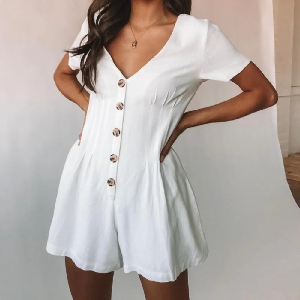 Princess Polly Adi Button Front Pleated Romper